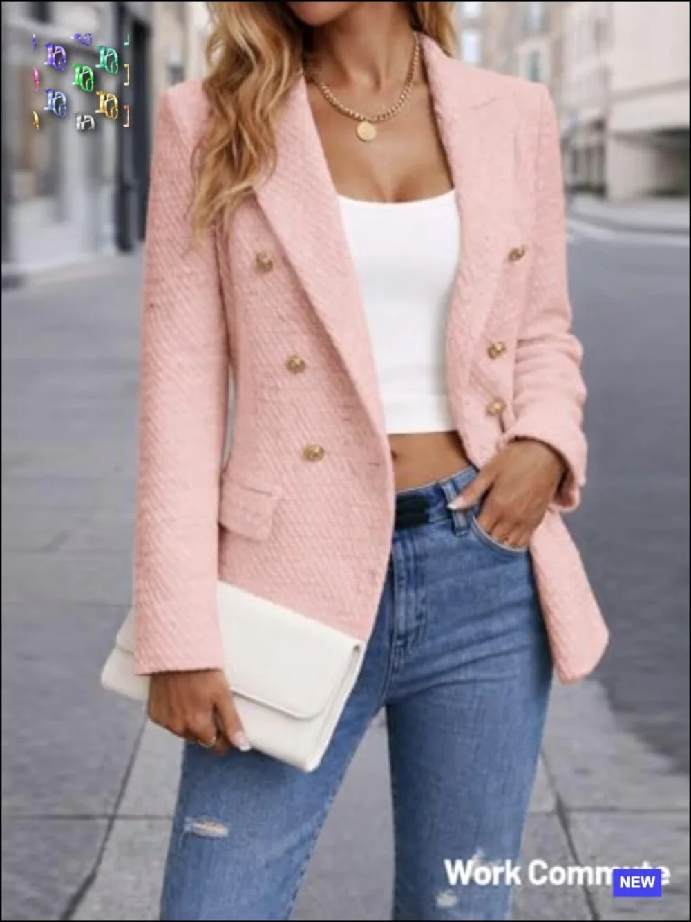 Tweed Plaid Blazer Jacket Elegant Business Casual Work Coat Fully Lined - Picture 3 of 6